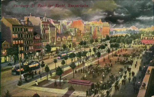 Ansichtskarte St. Pauli-Hamburg Reeperbahn bei Nacht 1916