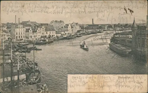 Postcard Danzig Gdańsk Fischmarkt 1906