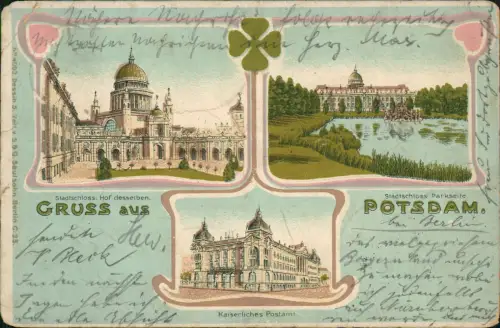 Ansichtskarte Potsdam 3 Bild Post Schloß Herz und Kleeblatt 1909