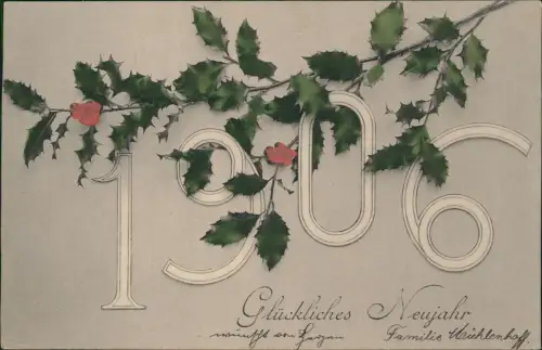 Ansichtskarte  Große Zahl Mistelzweig Neujahr Sylvester New Year 1906