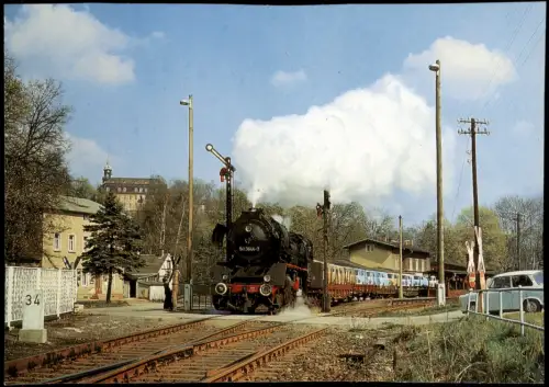 Braunsdorf Lichtenwalde Dampflokomotive Bahnhof mit Trabant's beladen 1982
