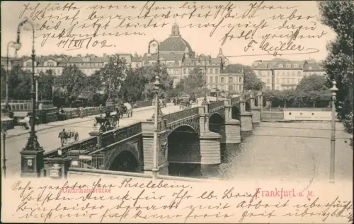 Ansichtskarte Frankfurt am Main Kutschen auf der Untermainbrücke 1902