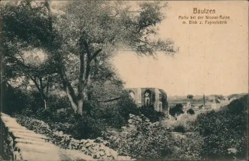 Bautzen Nicolai-Ruine mit Blick zur Papierfabrik