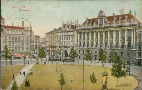 Ansichtskarte Leipzig Königsplatz Geschäfte Straßenbahn 1909