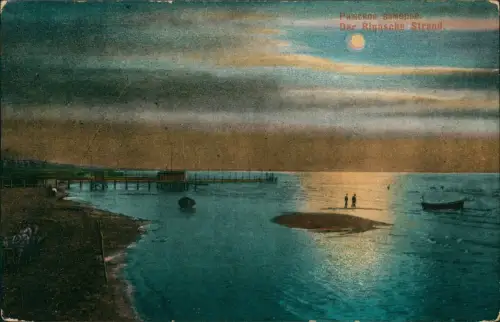 Postcard Rigastrand Jūrmala Seebrücke Mondschein 1917  Riga Feldpost