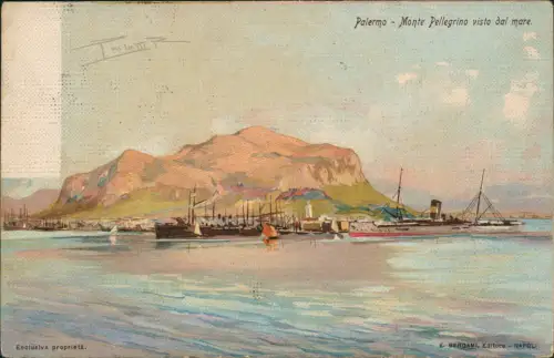 Palermo Palermo (Palermu) Künstlerkarte Monte Pellegrino Dampfer 1909
