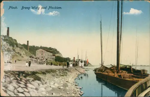 Postcard Plock (Schröttersburg) Płock Partie am Hafen 1914