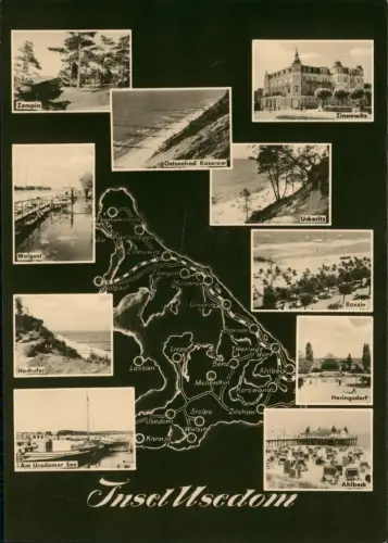 Ansichtskarte Usedom Mehrbild Landkarten AK Usedom Zempin Koserow 1963