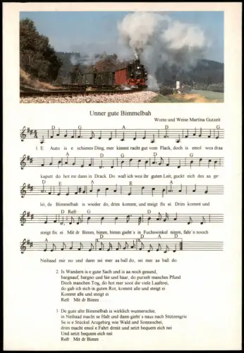 Ansichtskarte  Liedpostkarte 'Unner gute Bimmelbah' mit Dampflokomotive 1975