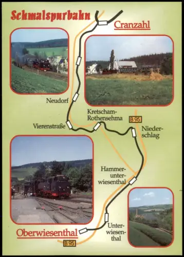 Sachsen Eisenbahn Cranzahl Oberwiesenthal Fichtelbergbahn Streckenkarte 1995
