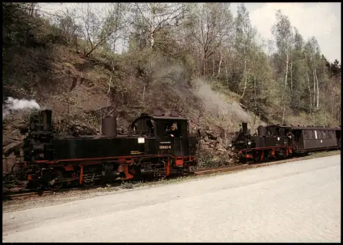 Zugkreuzung mit Lokomotive  Schmalspurbahn Grünstädtel-Oberrittersgrün 1971