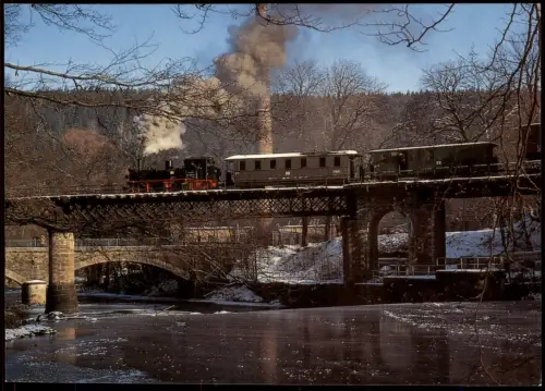 Schmalspurbahn Wilischthal-Thum Zschopaubrücke am Bahnhof Wilischthal 1991