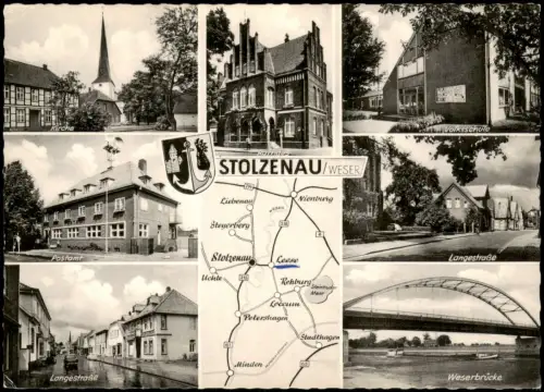 Ansichtskarte Stolzenau Weser Landkarte Langestraße Volksschule Post 1966