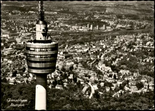 Ansichtskarte Stuttgart Luftbild Fernsehturm Stadt Hochhäuser 1964