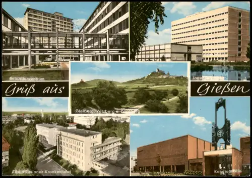 Ansichtskarte Gießen Behördenzentrum Krankenhaus Kongreßhalle 1975