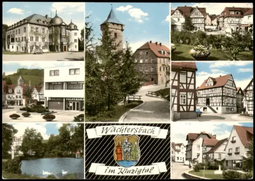 Ansichtskarte Wächtersbach MB: Stadtansichten Fachwerkhäuser Volksbank 1970