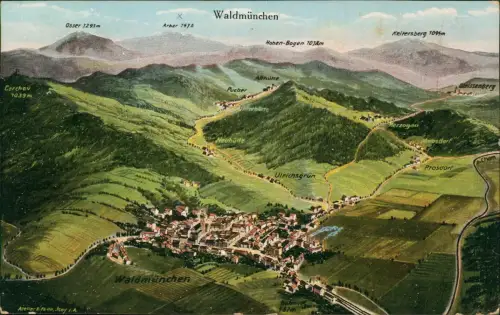 Waldmünchen Panoramablick umliegenden Bergen Eugen Felle Isny 1926