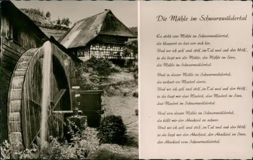 .Baden-Württemberg Die Mühle im Schwarzwäldertal - Liedkarte 1963