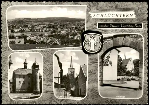 Ansichtskarte Schlüchtern MB: Totale Untertor Rathaus 1969