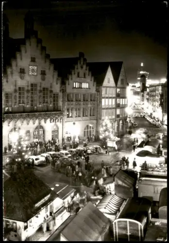 Frankfurt am Main Fotokarte Römer Weihnachtsmarkt bei Nacht 1965