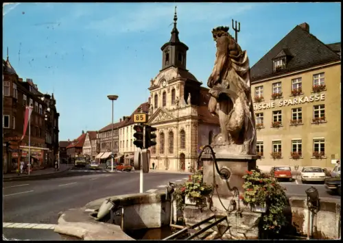 Ansichtskarte Bayreuth Neptunbrunnen und Spittalkirche Sparkasse 1977