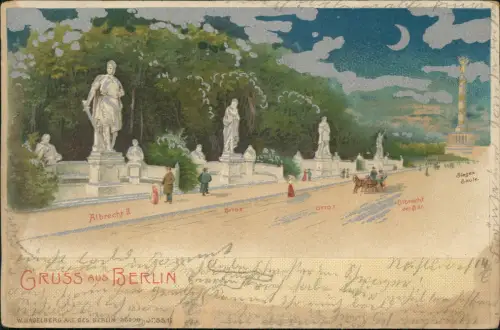 Mitte-Berlin Siegessäule Denkmäler Silberwolken Künstlerkarte 1903 Silberprägung