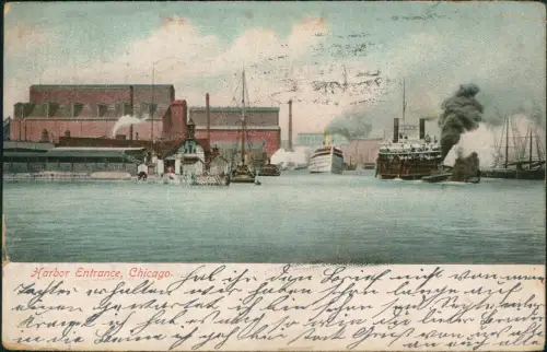 Postcard Chicago Harbor Hafen 1913  USA Flaggenstempel