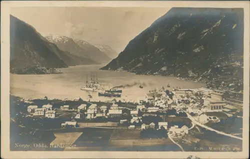 Postcard Odda Stadt Hafen Dampfer Fotokarte 1919  Norge Norway