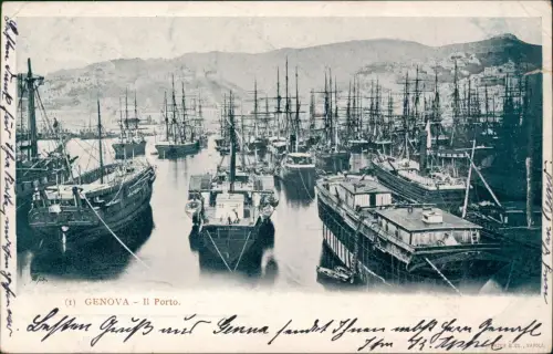 Cartolina Genua Genova (Zena) Il Porto. Hafen Segelboote Dampfer 1901