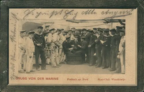 Ansichtskarte  Skat-Club Marine Freizeit an Bord 1910   Stempel Wilhelmshaven