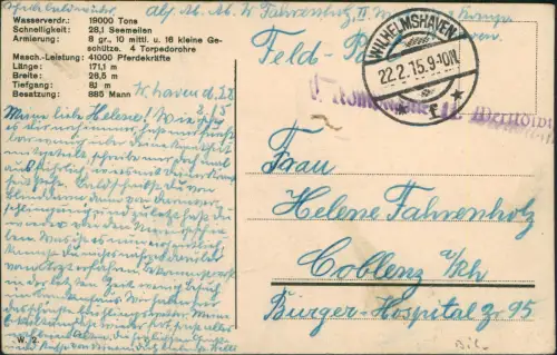 S. M. Panzerkreuzer von der Tann Schiffe Kriegsschiffe Marine 1915