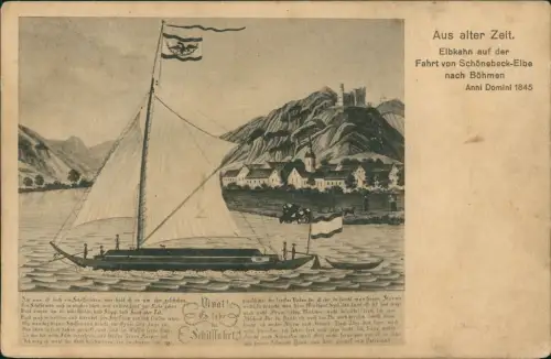 Ansichtskarte Schönebeck (Elbe) Aus alter Zeit Schiff nach Böhmen 1922