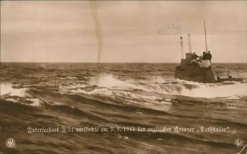 Ansichtskarte  Schiffe Schifffahrt Kriegsschiffe Marine Unterseeboot U 21 1915
