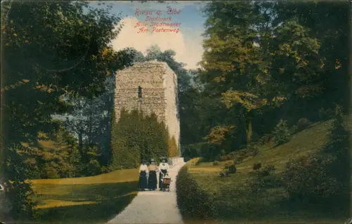 Ansichtskarte Riesa Stadtpark Stadtmauer Poetenweg 1914  gel. Feldpost