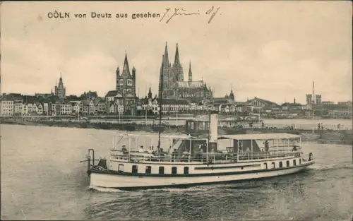 Ansichtskarte Köln Rheindampfer und Behelfsbrücke 1907