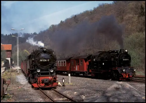 Alexisbad-Harzgerode Harzer Schmalspurbahnen:  Dampflokomotive 99  Bahnhof 1995