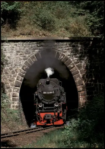 Ansichtskarte  Dampflok 99 7238-1 der HSB am Thumkuhlentunnel, Harz 1998