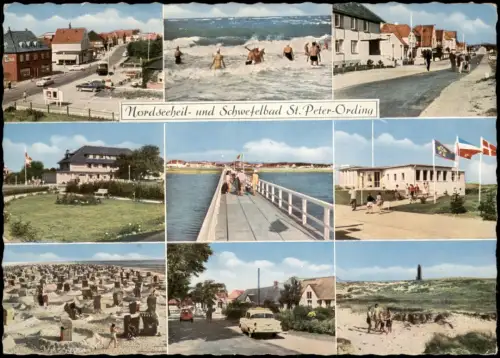 Ansichtskarte St. Peter-Ording Mehrbild: Straße Seebrücke Strand 1961
