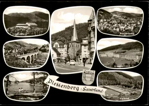 Ansichtskarte Plettenberg Krankenhaus Straße VW Käfer Schwimmbad 1971