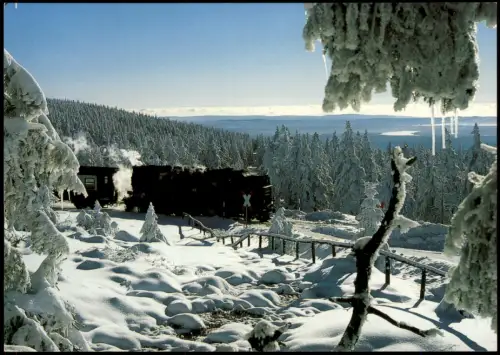 Wernigerode Dampflok der Harz Schmalspurbahnen Winter Brocken bei Schierke 1998