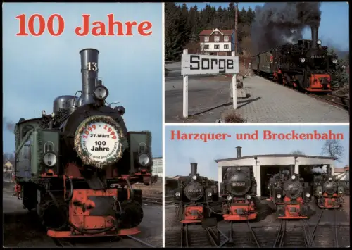100 Jahre Harzquer- und Brockenbahn Dampflokomotive  Wernigerode und Sorge 1999