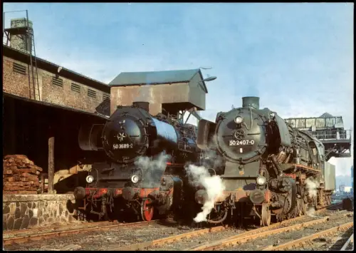 Hilbersdorf-Chemnitz Eisenbahn, Dampfloks 50 2407 & 50 3689 im BW 1982