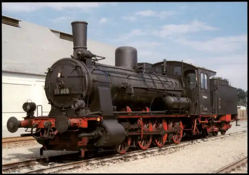 Ansichtskarte  Dampf-Güterzuglokomotive 55 669 im Bw Erfurt-West 1988