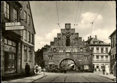 Ansichtskarte Flensburg Nordertor Geschäft Käse Wittmaack 1958