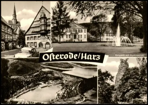 Ansichtskarte Osterode (Harz) 4 Bild Rathaus Gymnasium Luftbild 1966