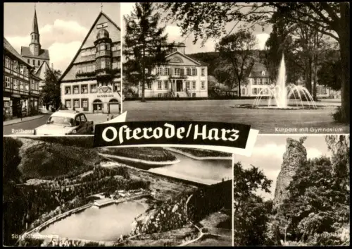 Ansichtskarte Osterode (Harz) 4 Bild Rathaus Gymnasium Luftbild 1966