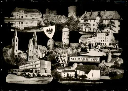 Ansichtskarte Neumarkt (Oberpfalz) Fotomontage Burg Gebäude VW Käfer 1966