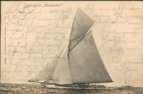 Ansichtskarte  Segejacht Segelyacht Ship Kommodore 1904