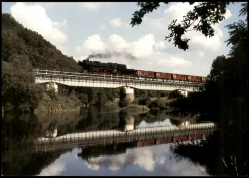 Güterzug Dampflokomotive Güterzug auf Brücke Freiberger Mulde bei Döbeln 1990