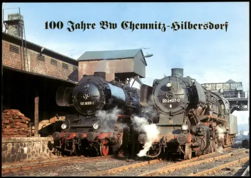 Hilbersdorf-Chemnitz Eisenbahn, Dampfloks 50 2407 & 50 3689 im BW 1982